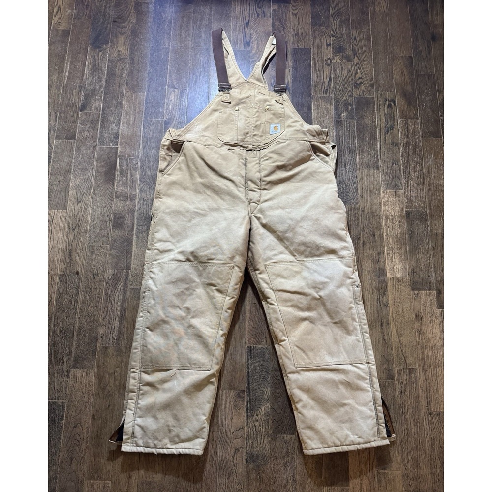 Carhartt Bib Overalls Men's Size W52xL29.5 Lined Insulated Tan No Size Tag VTG
